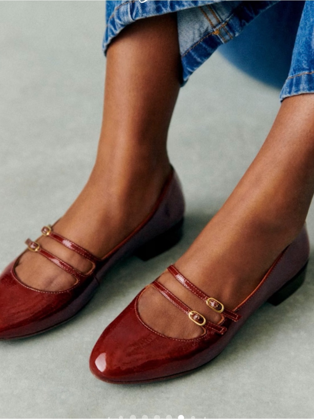 Sezane Ninon Low Ballerinas Mary Jane Flats in Patent Mahogany Size US 10 - Picture 2 of 3